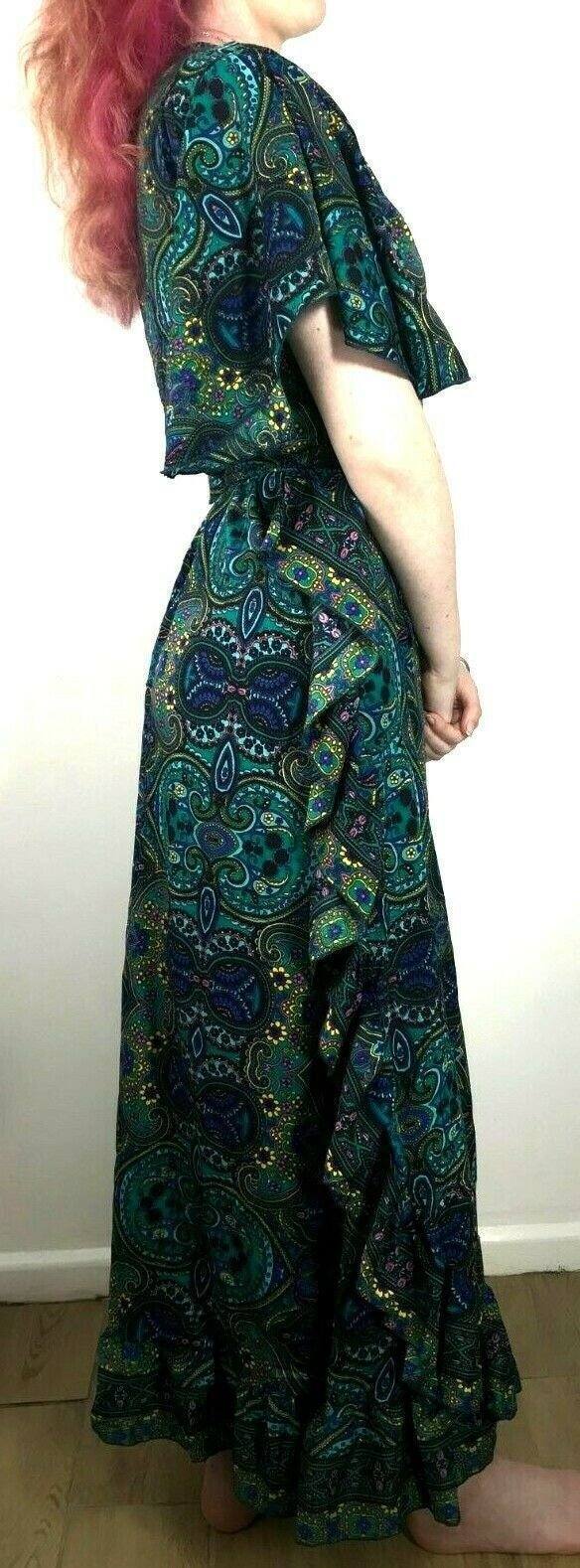 Festival Stall LTD Boho festival Clothing Boho hippy festival, 100% pure silk, Blue, Long, Summer, Sun Wrap Dress, UK 8 10 12 14, US 4 6 8 10