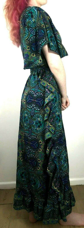 Festival Stall LTD Boho festival Clothing Boho hippy festival, 100% pure silk, Blue, Long, Summer, Sun Wrap Dress, UK 8 10 12 14, US 4 6 8 10