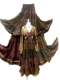 Festival Stall LTD Boho festival Clothing Boho hippy festival gypsy maxi long skirt bronze silk uk 8 10 12 14 16 18 20 22