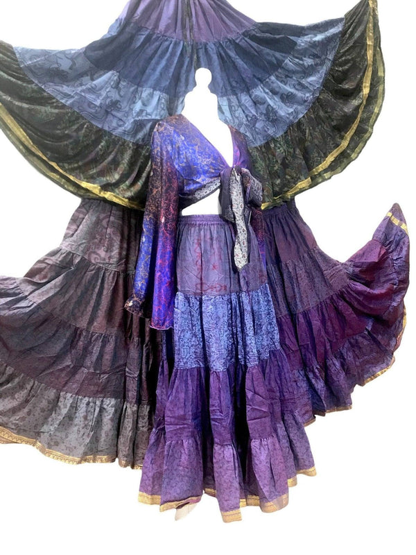 Festival Stall LTD Boho festival Clothing Boho hippy festival gypsy maxi long skirt purple silk uk 8 10 12 14 16 18 20 22