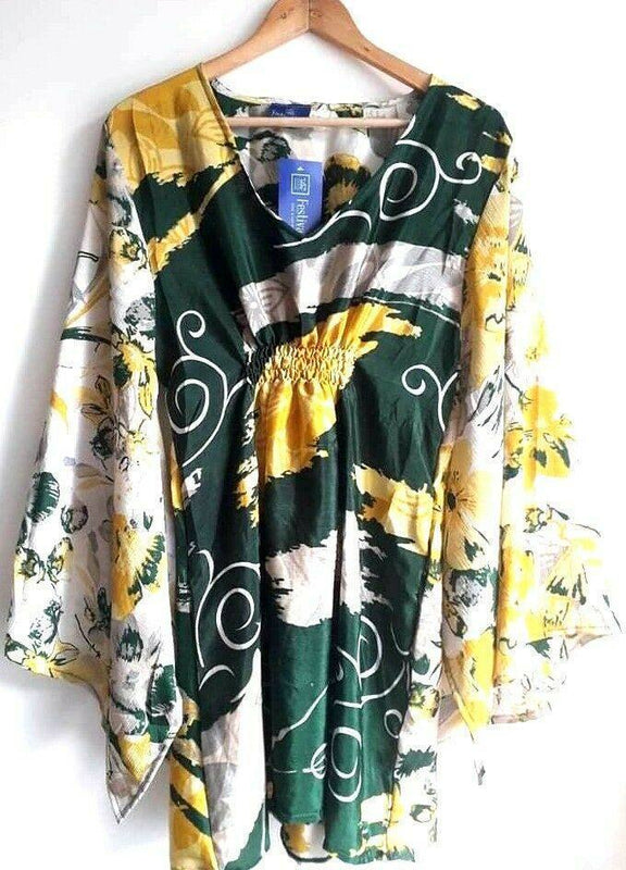 Festival Stall LTD Boho festival Clothing Boho hippy festival sari silk KAFTAN tunic top blouse dress cover up ONE SIZE