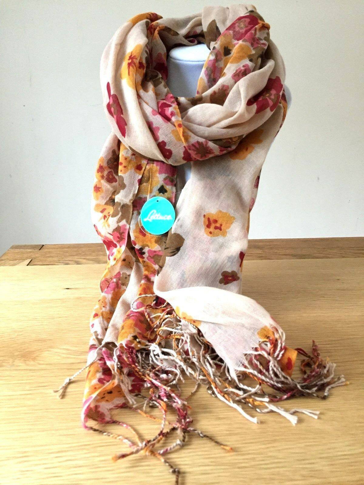 Boho hippy FLORAL beige cotton tassel LETTUCE OF LONDON scarf wrap pas –  Festival Stall LTD