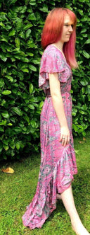 Festival Stall LTD Boho festival Clothing Boho hippy gypsy festival 100% silk long pink summer maxi dress one size 8-14