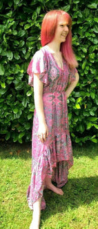 Festival Stall LTD Boho festival Clothing Boho hippy gypsy festival 100% silk long pink summer maxi dress one size 8-14