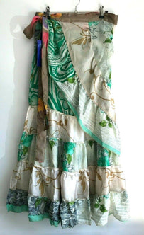 Festival Stall LTD Boho festival Clothing Boho hippy gypsy festival sari silk wrap long frilled maxi skirt one size 8-18