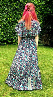 Festival Stall LTD Boho festival Clothing Boho hippy pixie Festival 100% SILK LONG DARK BLUE summer sun MAXI Dress UK 8-14