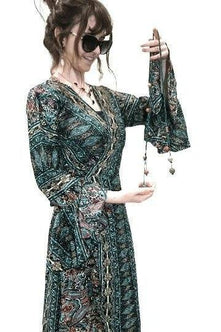 Festival Stall LTD Boho festival Clothing Boho hippy silk long maxi, summer beach festival, party wrap dress uk 8 10 12 14