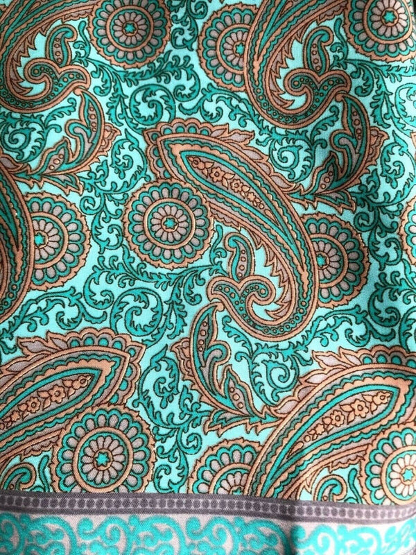 Festival Stall LTD Boho festival Clothing Festival boho hippie retro ethnic print vintage turquoise blue v-neck long sleeve tunic blouse top 100% pure silk uk 8 10 12 14 s m