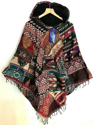 Festival Stall LTD Boho festival Clothing UNIQUE Handmade Poncho patchwork Warm Winter Wrap Cape Shawl Hoodie Jacket gift