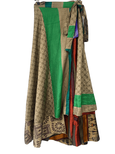 Festival Stall LTD Boho festival Clothing Wrap Skirt long maxi reversible Boho hippy Festival sari silk vintage UK 8 - 18