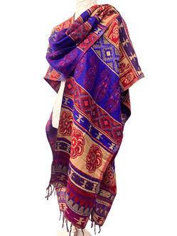 Festival Stall LTD Boho festival Clothing Shawl RED PURPLE blanket throw cape poncho nepalese yoga festival hippie boho