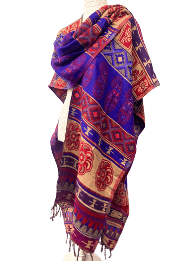 Festival Stall LTD Boho festival Clothing Shawl RED PURPLE blanket throw cape poncho nepalese yoga festival hippie boho
