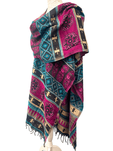 Festival Stall LTD Boho festival Clothing Blanket Shawl Throw Cape Wrap Poncho PINK Nepalese Yoga Festival Hippie Boho