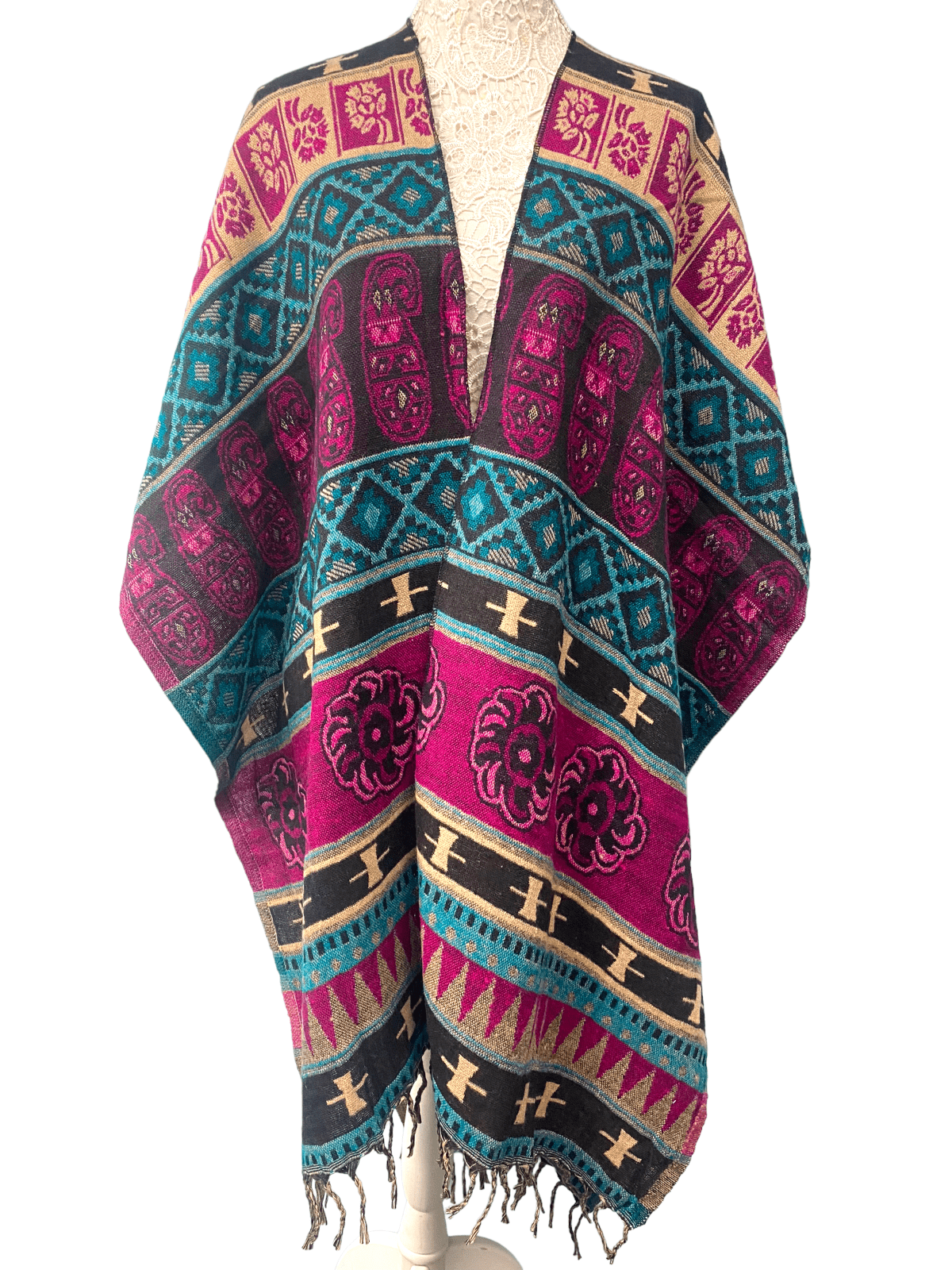 Festival Stall LTD Boho festival Clothing Blanket Shawl Throw Cape Wrap Poncho PINK Nepalese Yoga Festival Hippie Boho