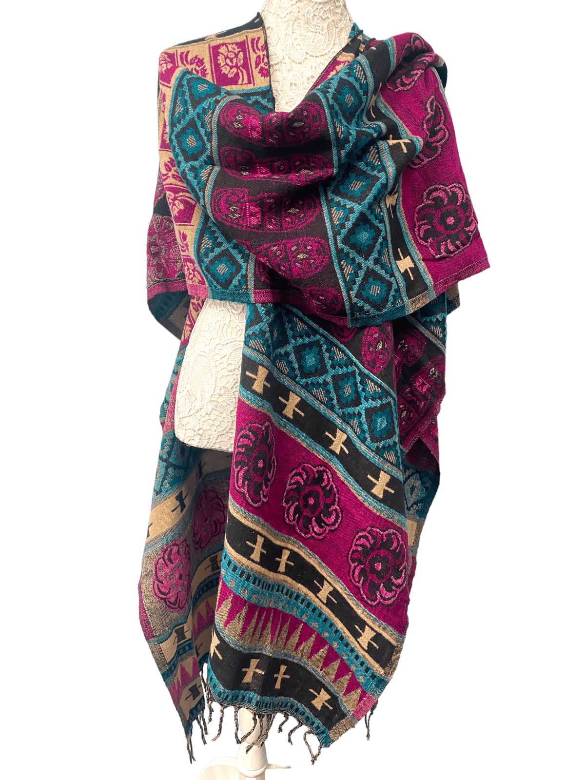 Festival Stall LTD Boho festival Clothing Blanket Shawl Throw Cape Wrap Poncho PINK Nepalese Yoga Festival Hippie Boho