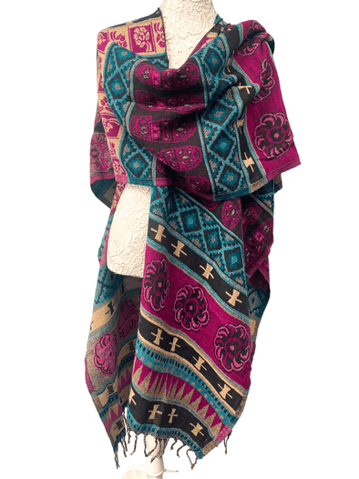 Festival Stall LTD Boho festival Clothing Blanket Shawl Throw Cape Wrap Poncho PINK Nepalese Yoga Festival Hippie Boho