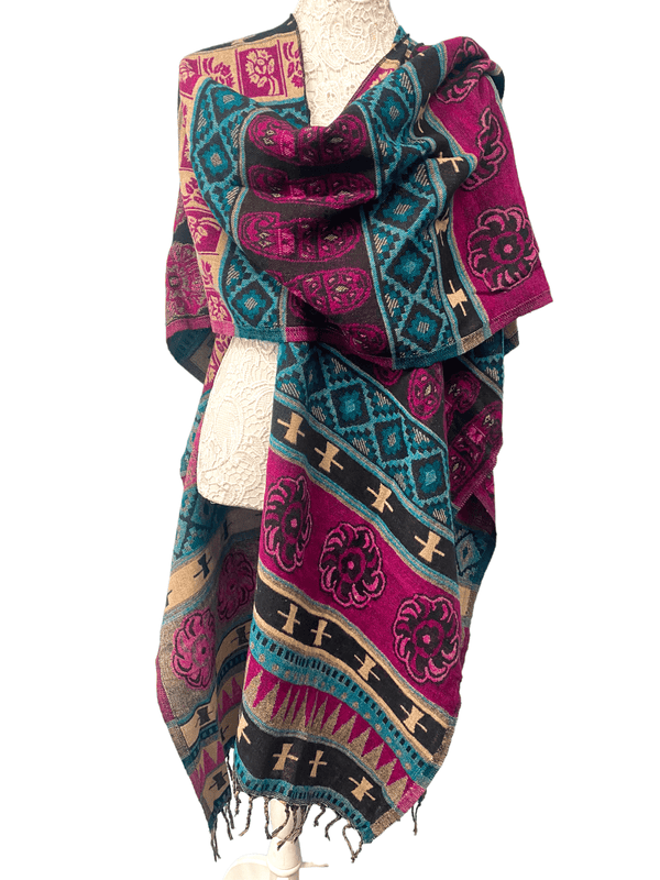 Festival Stall LTD Boho festival Clothing Blanket Shawl Throw Cape Wrap Poncho PINK Nepalese Yoga Festival Hippie Boho