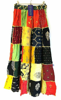 Festival Stall LTD Boho festival Clothing LONG PATCHWORK SKIRT MAXI Boho hippie Festival OrangeVintage retro One Size 8 - 18