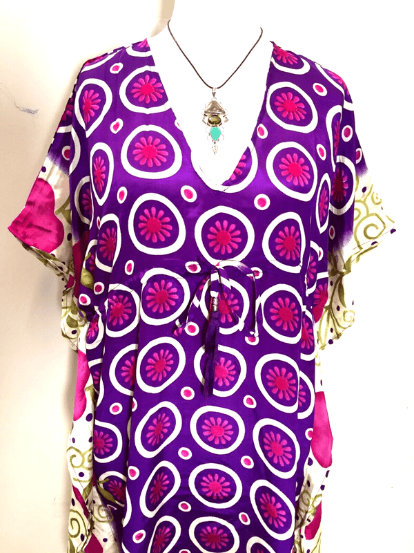 Festival Stall LTD Boho festival Clothing Tunic Kaftan Top short dress PURPLE Boho hippy festival vintage Sari Silk 8 - 18