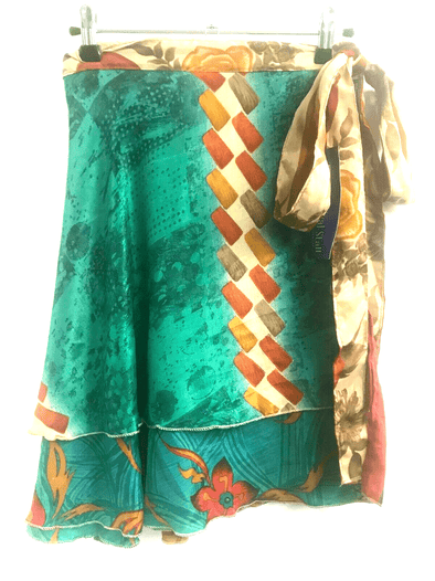 Festival Stall LTD Boho festival Clothing SHORT wrap SKIRT vintage SARI SILK reversible Pixie Boho Hippy Festival UK 8 - 18