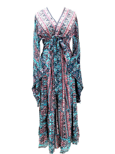 Festival Stall LTD Boho festival Clothing Boho hippy blue silk kimono wrap beach cover up kaftan dress uk 8 10 12 14 16 18