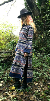Boho Hippie Ethnic Indian Warm Kurta LONG Blue Dress Tunic UK 12 14 16 L  XL