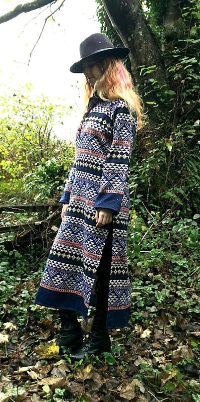 Boho Hippie Ethnic Indian Warm Kurta LONG Blue Dress Tunic UK 12 14 16 L  XL