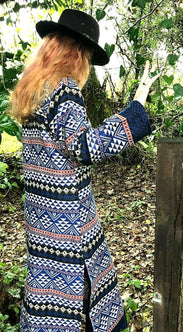 Boho Hippie Ethnic Indian Warm Kurta LONG Blue Dress Tunic UK 12 14 16 L  XL