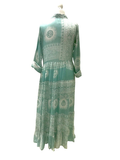 Festival Stall LTD Boho festival Clothing SUMMER DRESS Long Maxi Boho hippy festival style, Om print, Yoga, MINT, casual