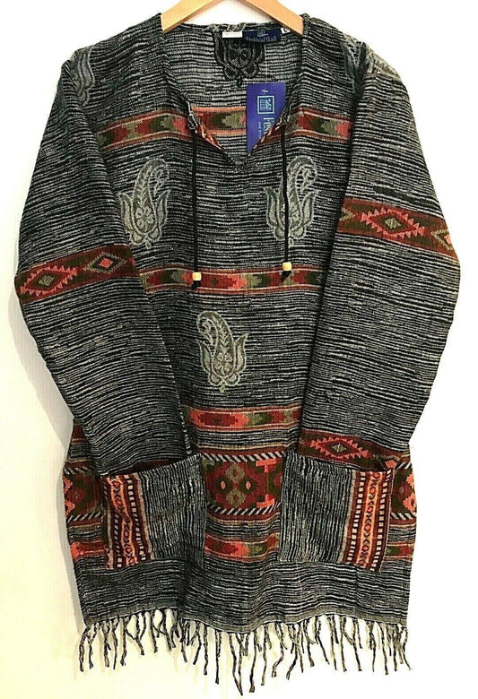 Festival Stall LTD Boho festival Clothing Boho hippie TUNIC grey winter warm tassel long sleeve blouse top 8 10 12 14