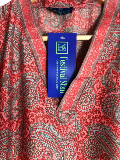 Festival Stall LTD Boho festival Clothing V - neck TUNIC long sleeve Festival boho hippie retro ethnic print pink beige