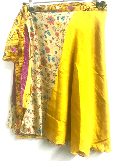 Festival Stall LTD Boho festival Clothing SHORT wrap SKIRT vintage SARI SILK reversible Pixie Boho Hippy Festival UK 8 - 18