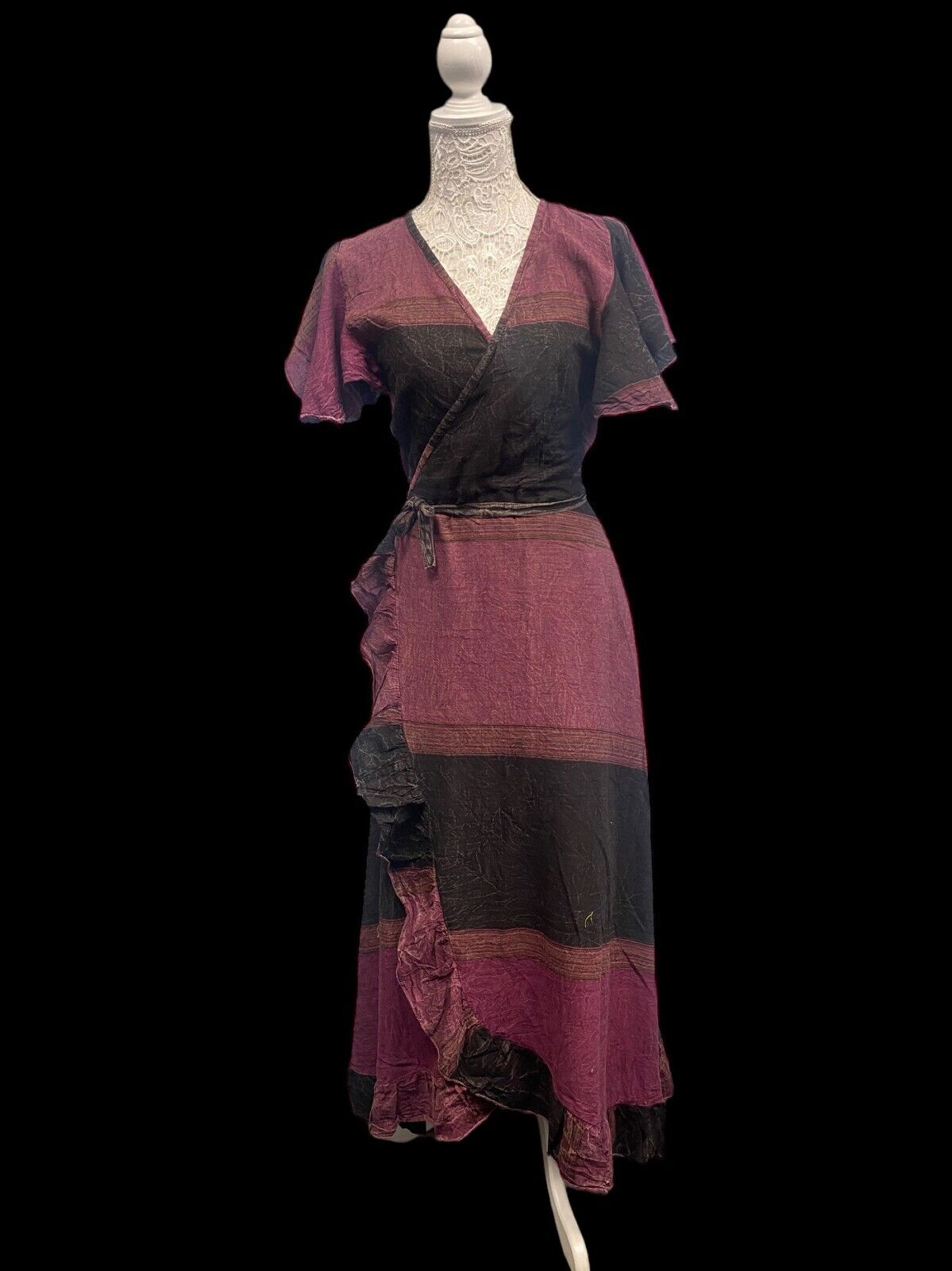 Festival Stall LTD Boho festival Clothing PURPLE Wrap Dress Boho hippie Pretty Long festival casual maxi summer UK 8 - 14