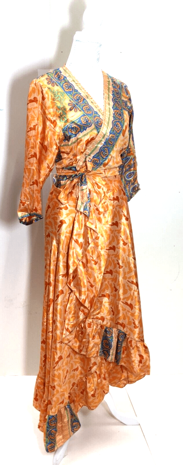 Festival Stall LTD Boho festival Clothing Vintage wrap DRESS boho UNIQUE handmade recycled INDIAN Sari Silk one size 8 - 14