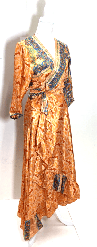 Festival Stall LTD Boho festival Clothing Vintage wrap DRESS boho UNIQUE handmade recycled INDIAN Sari Silk one size 8 - 14