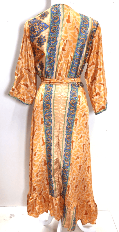 Festival Stall LTD Boho festival Clothing Vintage wrap DRESS boho UNIQUE handmade recycled INDIAN Sari Silk one size 8 - 14