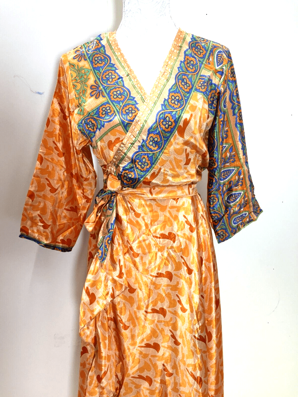 Festival Stall LTD Boho festival Clothing Vintage wrap DRESS boho UNIQUE handmade recycled INDIAN Sari Silk one size 8 - 14