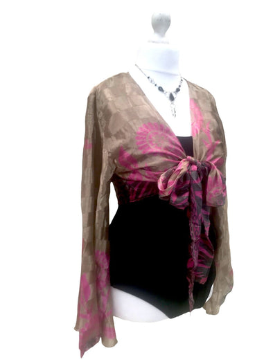 Festival Stall LTD Boho festival Clothing Blouse Top Kaftan Kimono Wrap Boho hippy festival retro SARI SILK vintage 8 - 14