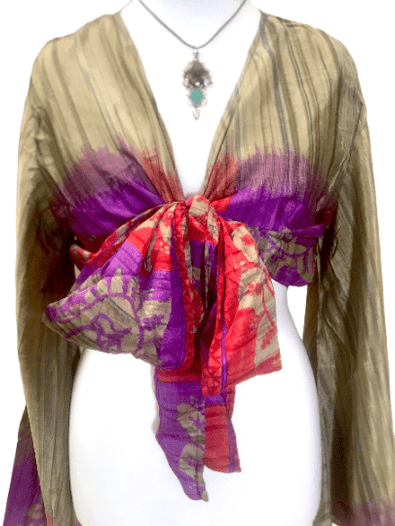 Festival Stall LTD Boho festival Clothing Blouse Top Kaftan Kimono Wrap Boho hippy festival retro SILK vintage 8 10 12 14