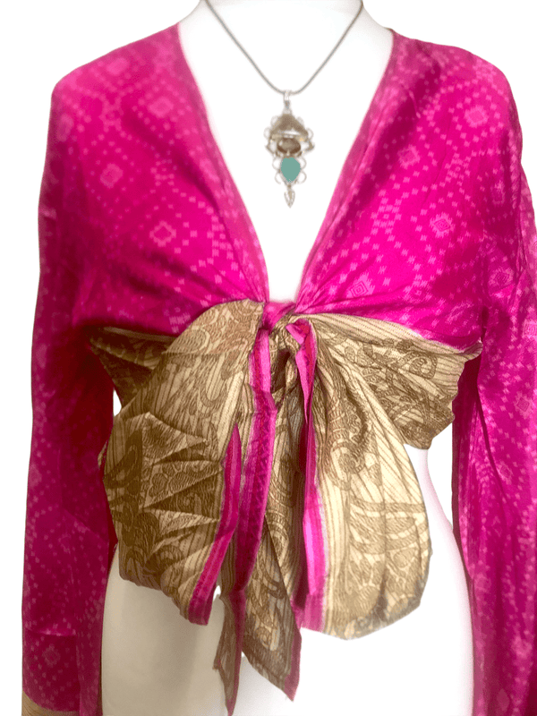Festival Stall LTD Boho festival Clothing Blouse Top Kaftan Kimono Wrap Boho hippy festival retro SILK vintage 8 10 12 14