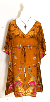 Festival Stall LTD Boho festival Clothing Boho hippy, festival Sari Silk Long Tunic, Kaftan Top Cover up dress UK 8 - 12