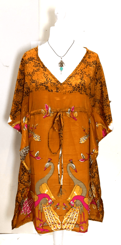 Festival Stall LTD Boho festival Clothing Boho hippy, festival Sari Silk Long Tunic, Kaftan Top Cover up dress UK 8 - 12