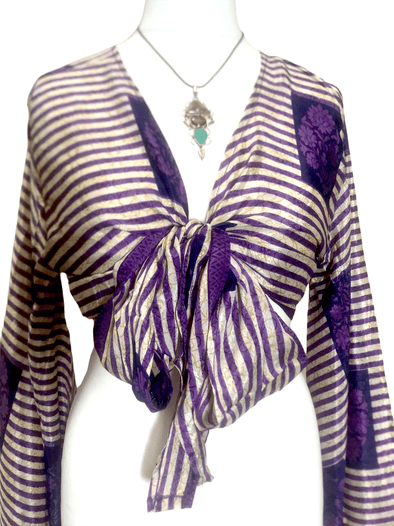 Festival Stall LTD Boho festival Clothing Blouse Top Kaftan Kimono Wrap Boho hippy festival retro SILK vintage 8 10 12 14