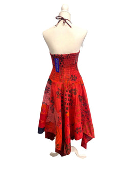 Festival Stall LTD Boho festival Clothing Short Dress RED patchwork sexy Boho Pixie hanky hem Festival Hippy gypsy UK 8 - 14