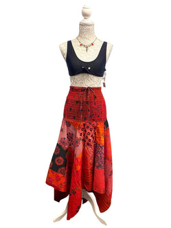 Festival Stall LTD Boho festival Clothing Short Dress RED patchwork sexy Boho Pixie hanky hem Festival Hippy gypsy UK 8 - 14