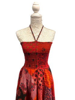 Festival Stall LTD Boho festival Clothing Short Dress RED patchwork sexy Boho Pixie hanky hem Festival Hippy gypsy UK 8 - 14
