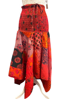 Festival Stall LTD Boho festival Clothing Short Dress RED patchwork sexy Boho Pixie hanky hem Festival Hippy gypsy UK 8 - 14