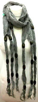 Festival Stall LTD Boho festival Clothing SCARF Long length green, blue, grey, beaded, knotted, boho hippy style festival