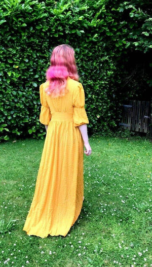 Pretty saffron yellow boho hippy long maxi summer lightweight sun dress uk 8 12