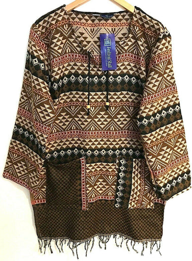 Festival Stall LTD Boho festival Clothing TUNIC JUMPER PULLOVER SWEATER Boho hippie BROWN winter warm tassel top 8 - 14